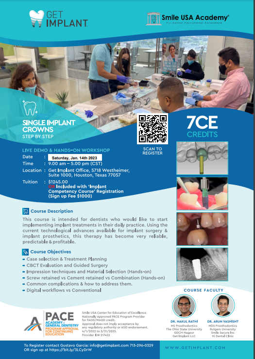 Single Implant Crown - Hands On Course Jan 14 2023